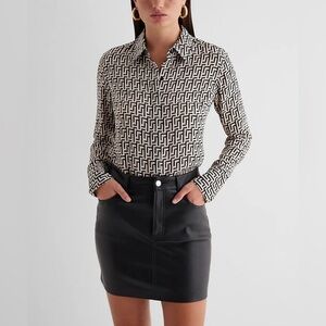 Express Black and White Printed Slim Fit Portofino Shirt Medium